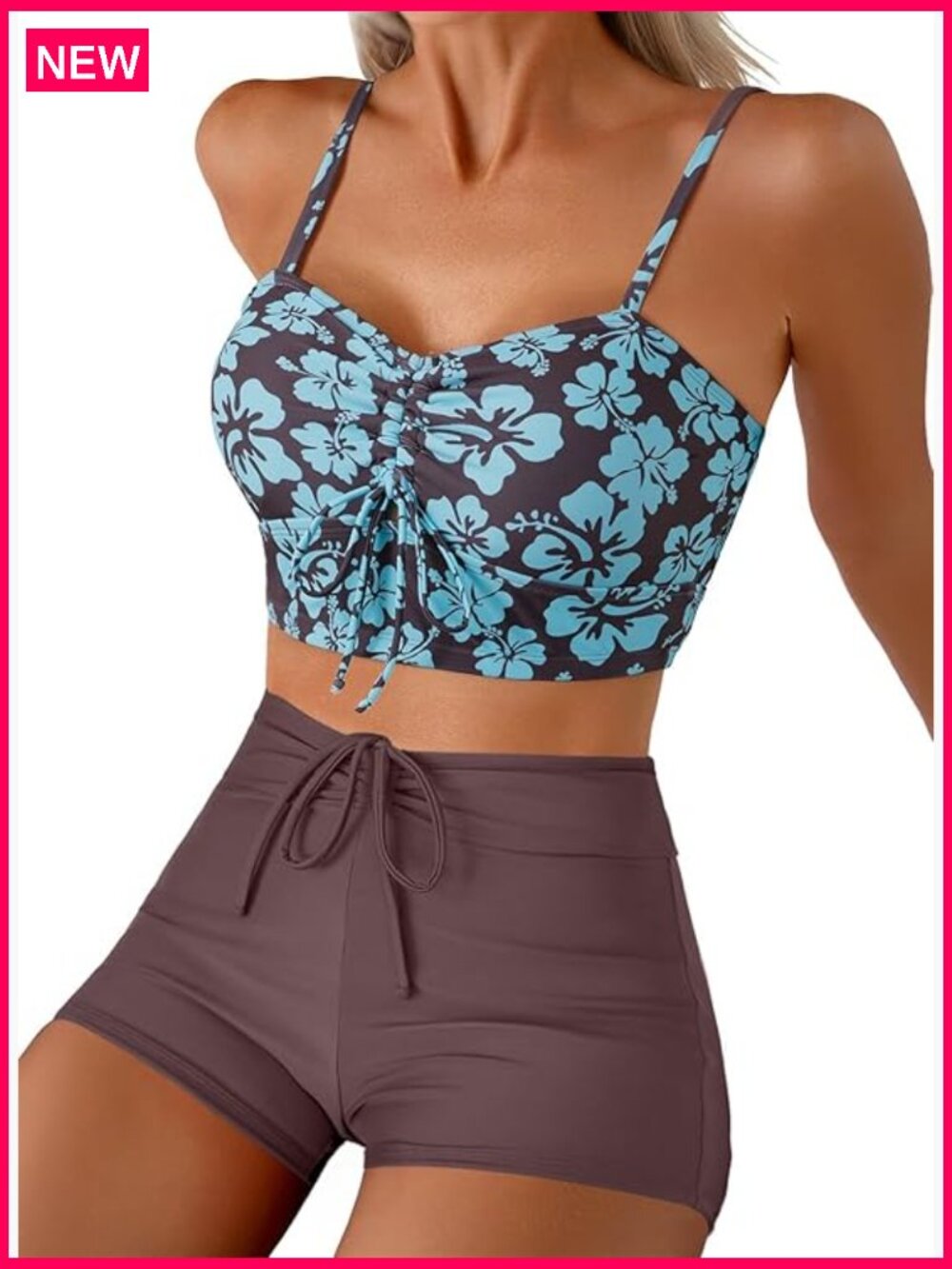 High Waisted Bikini Set Tummy Control Drawstring Swimsuits Two Piece Bathing